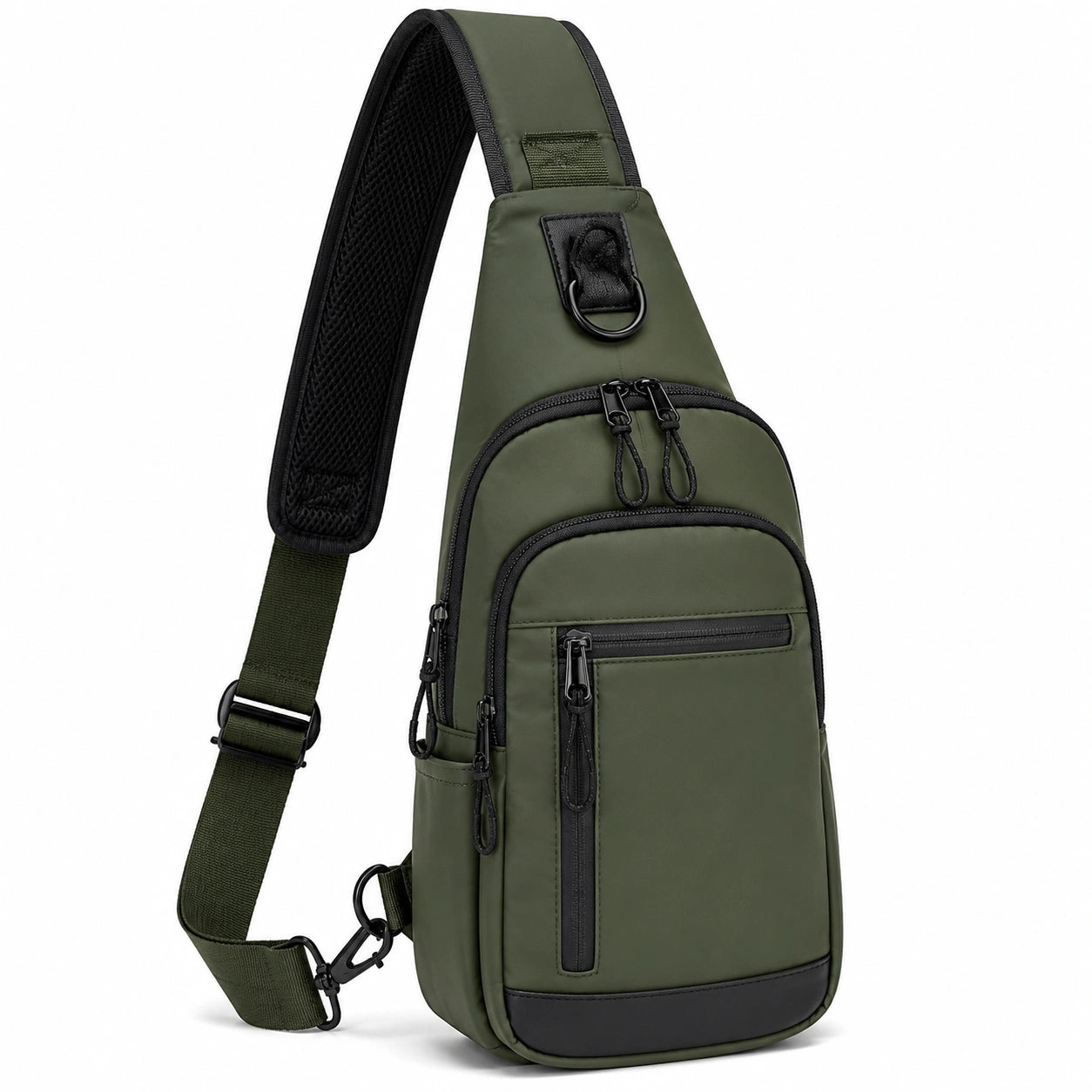 Umhängetasche 18 x 8 x 32 cm aus Textil Olivgrün mit Reißverschlüssen für Alltag