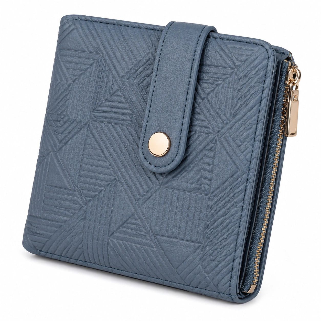 Damen Geldbörse 12 x 9 x 3 cm aus blauem Kunstleder mit geprägtem Muster und Reißverschluss