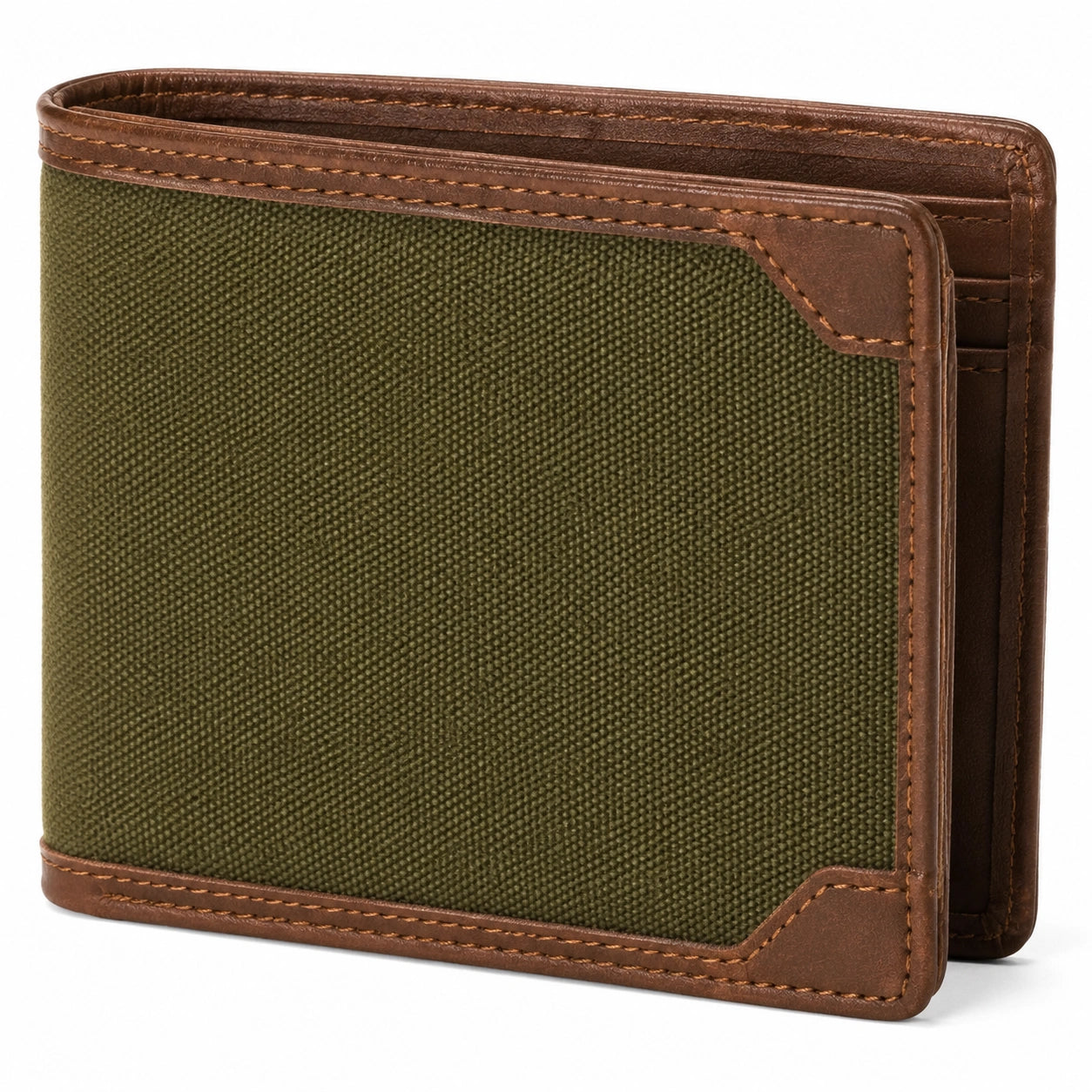 Herren Geldbörse 12 cm x 9 cm Textil und Kunstleder Olivgrün Braun - kompakt mit Kartenfächern