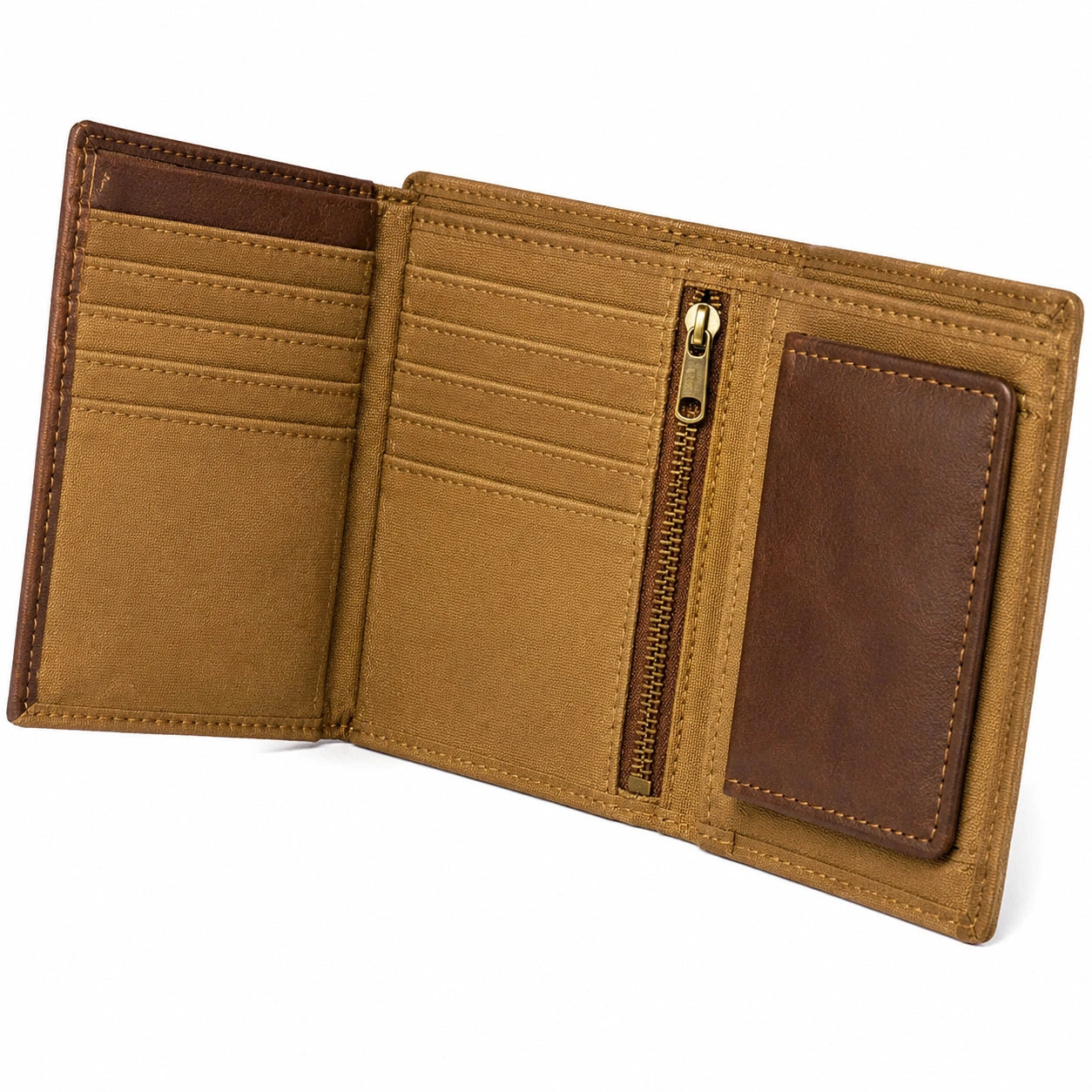 Herren Geldbörse 12 x 9 x 2 cm Textil Braun für Karten und Bargeld mit Reißverschluss