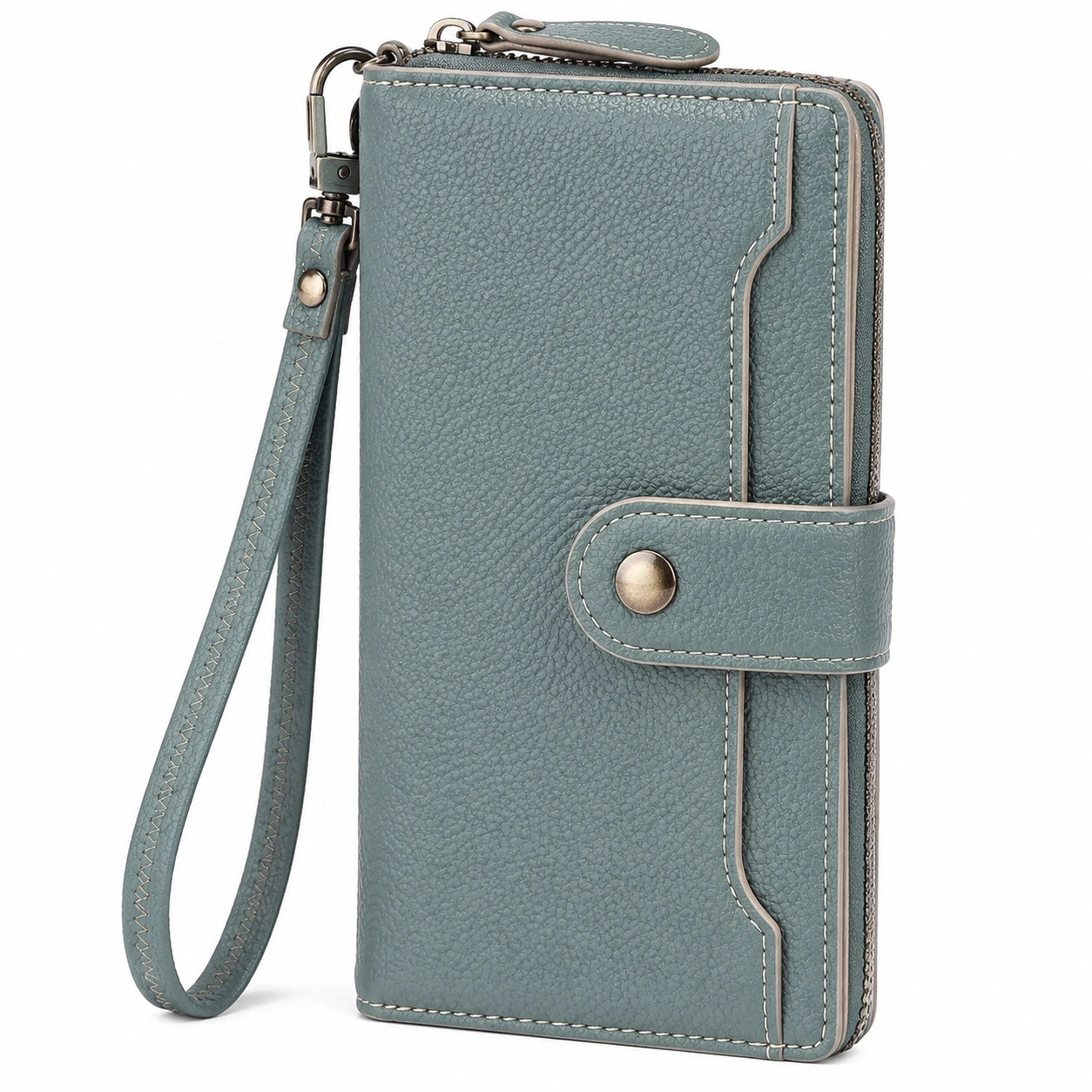 Damen Geldbörse 20×10×3 cm aus Kunstleder Blau mit Reißverschluss und Handschlaufe