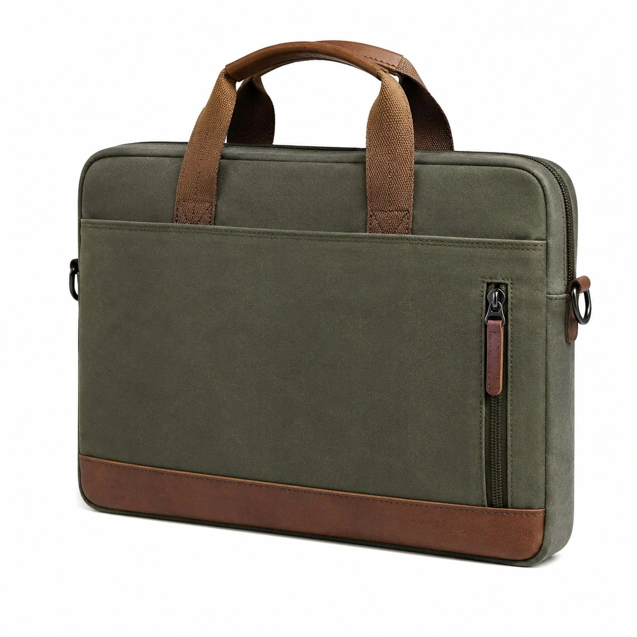 Laptoptasche 15.6 Zoll Kunstleder und Textil Olivgrün Braun mit Reißverschluss