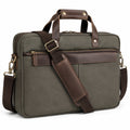Laptoptasche 42 cm aus Textil in Olivgrün mit braunen Besätzen - Schultertasche für Arbeit
