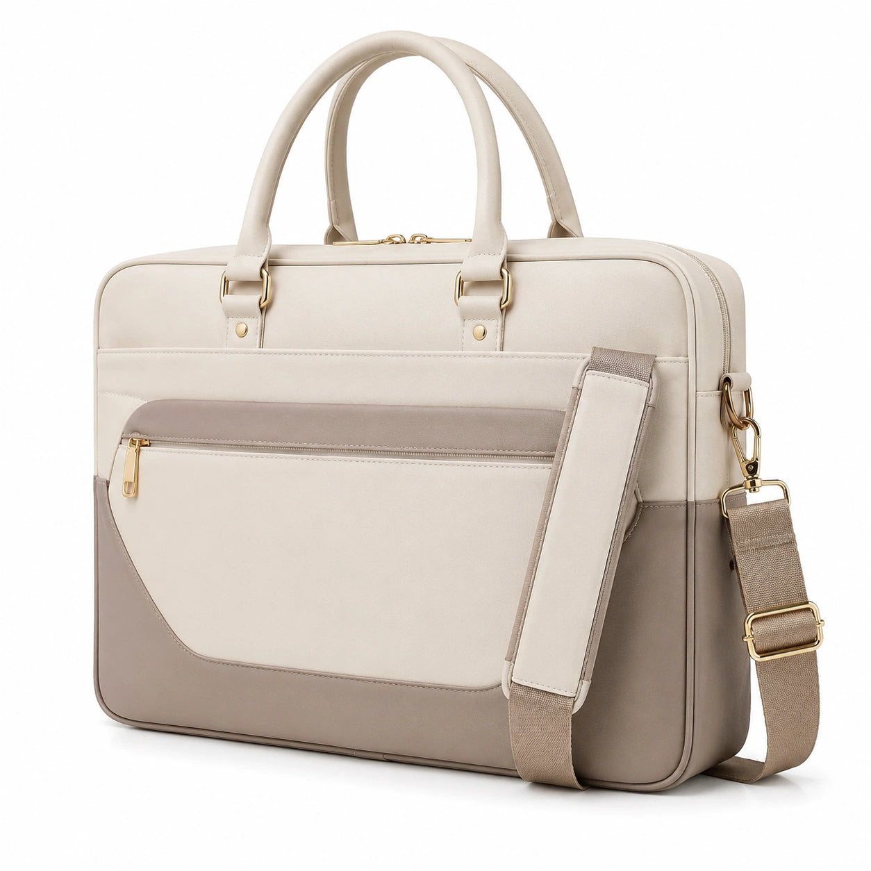 Laptoptasche 40 × 30 × 10 cm aus Kunstleder Beige Taupe mit Schultergurt