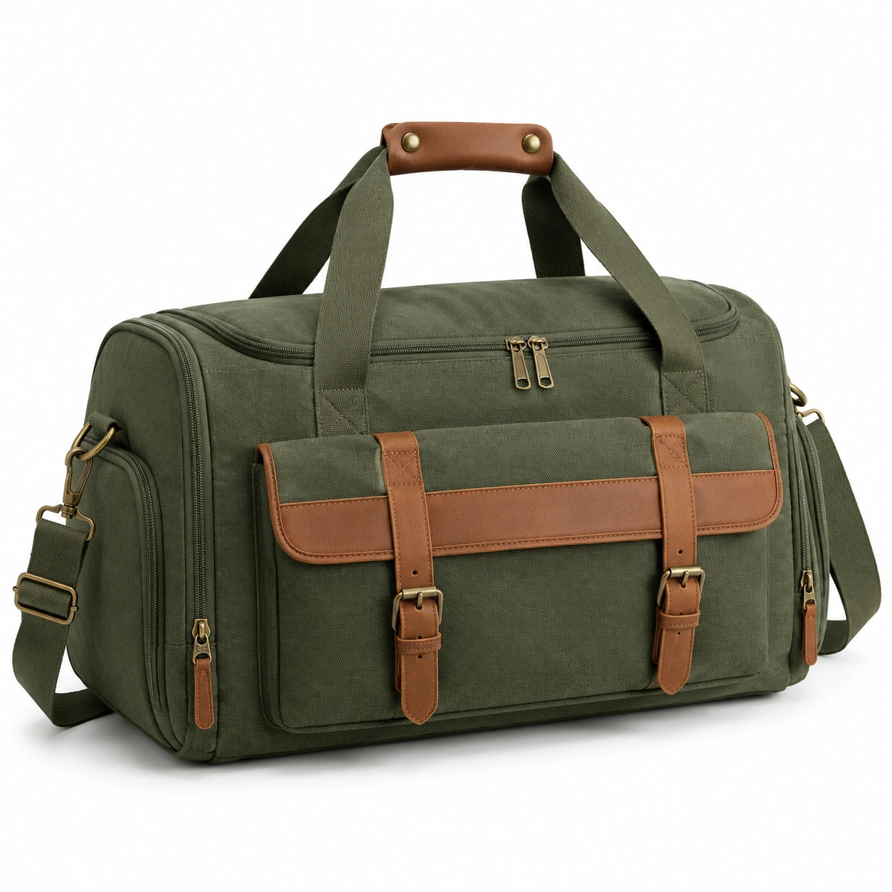 Reisetasche 50 x 25 x 30 cm aus Textil in Olivgrün Braun mit Schultergurt