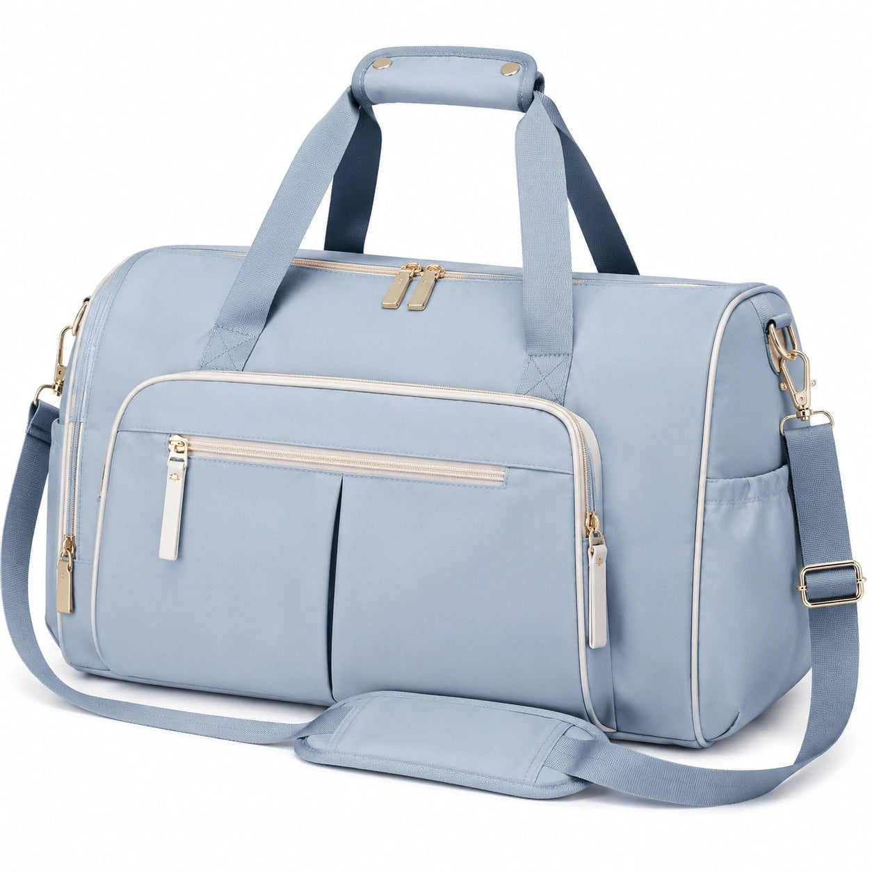 Reisetasche 45 cm x 25 cm x 30 cm aus Textil in Hellblau mit Schultergurt und mehreren Fächern
