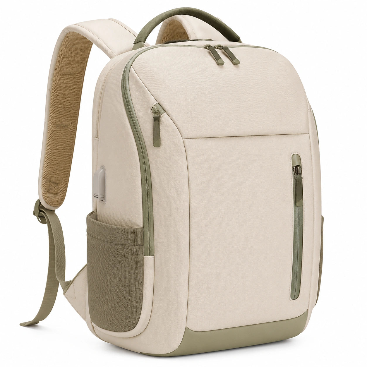 Rucksack 30 x 15 x 43 cm aus Textil in Beige Grün mit Reißverschlüssen für Alltag und Reise