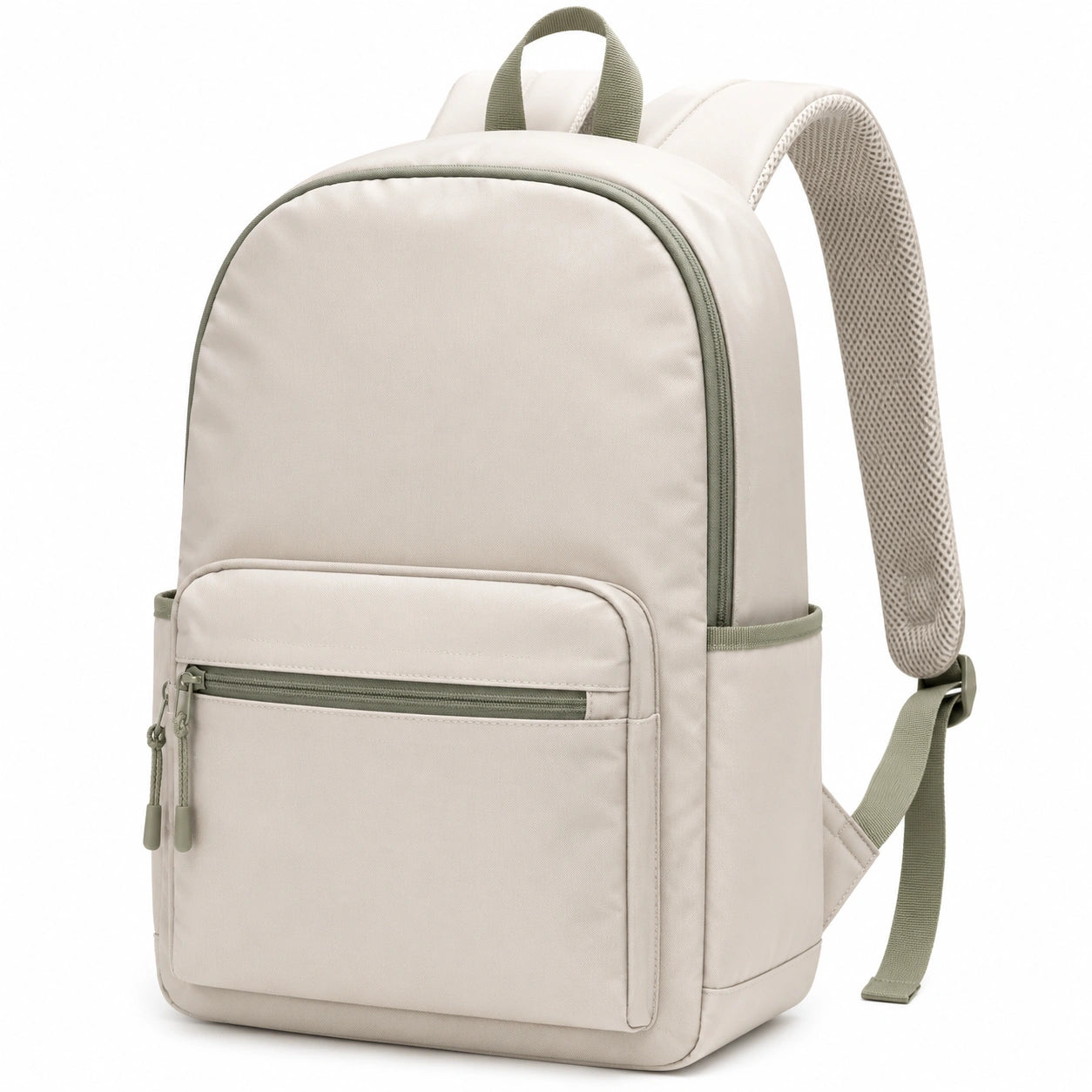 Rucksack 30 x 15 x 42 cm aus Textilgewebe in Beige mit gepolsterten Trägern und Reißverschluss