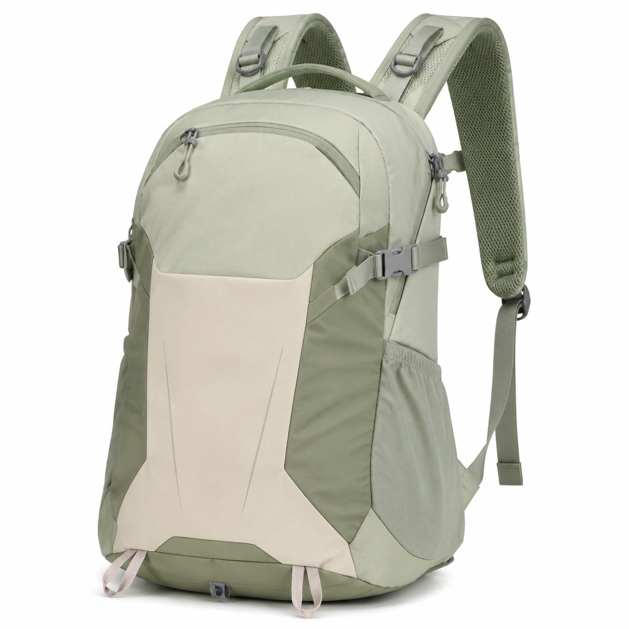 Rucksack 30 x 18 x 50 cm aus Textilgewebe Grün Beige mit gepolstertem Tragesystem