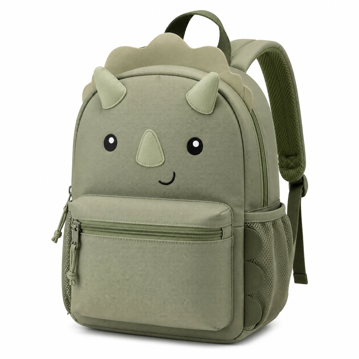 Kinderrucksack 24 x 12 x 30 cm aus Textil in Olivgrün im Dinosaurierdesign für Kindergarten