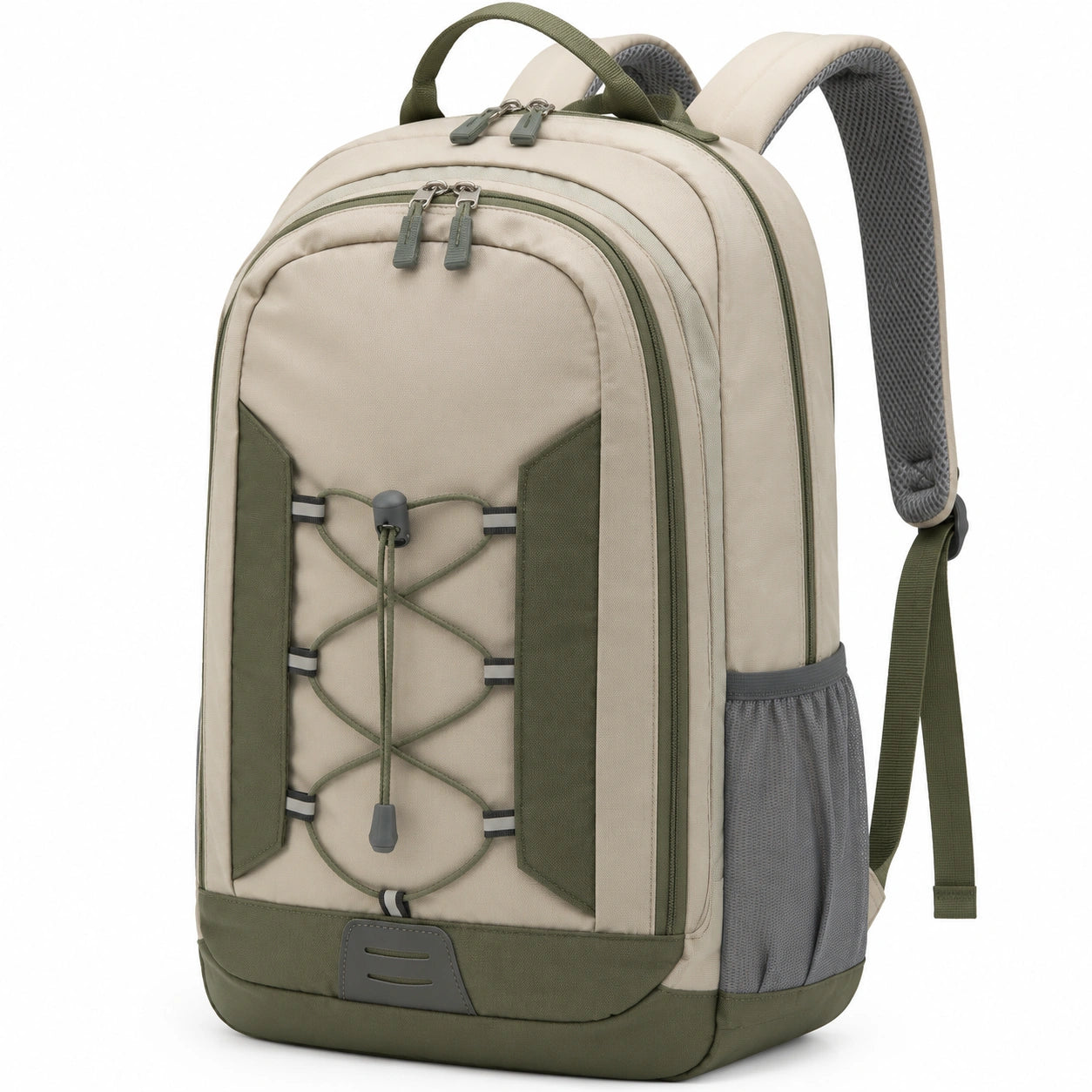 Rucksack 32 x 18 x 46 cm aus Textilgewebe in Beige Olivgrün Grau mit mehreren Fächern