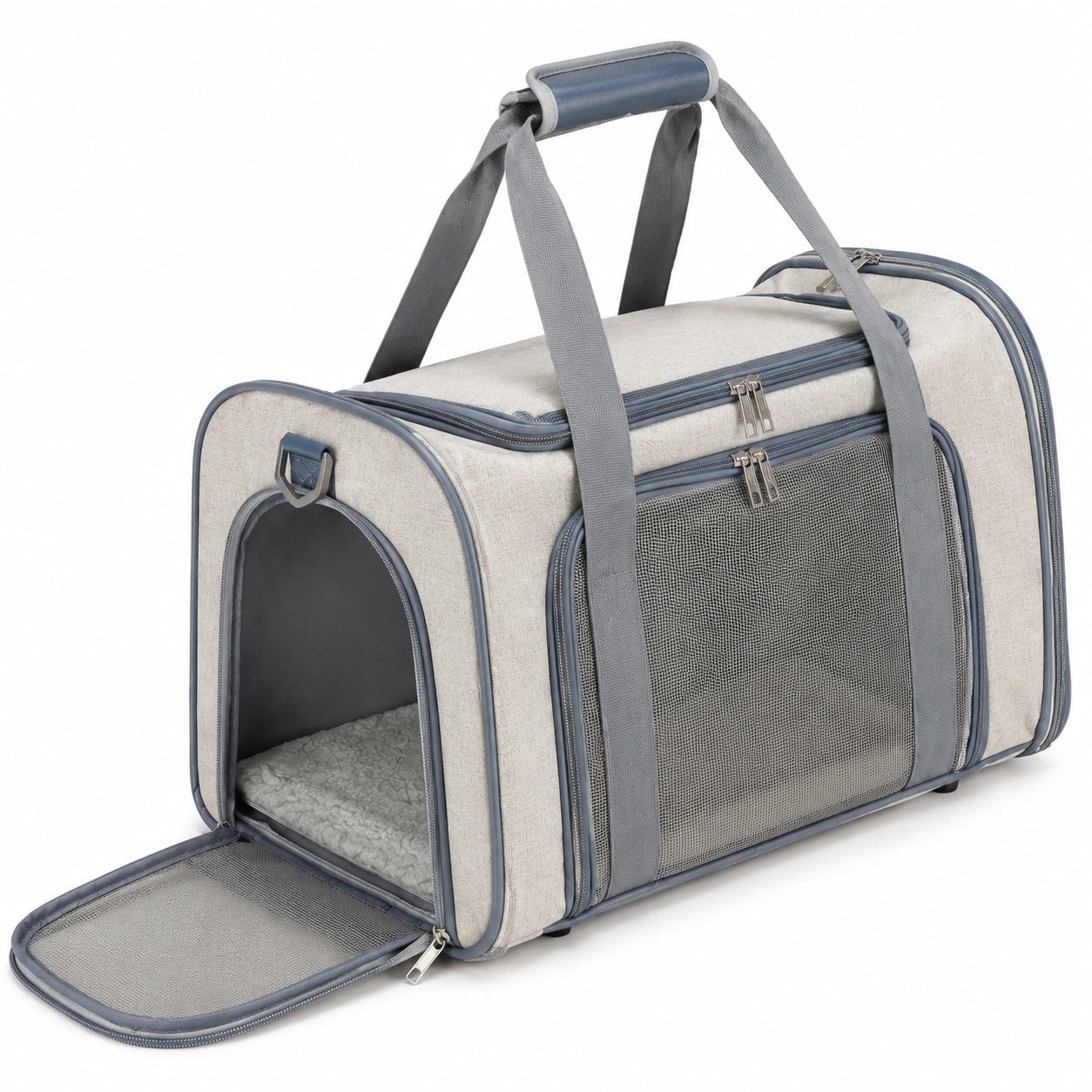 Haustier-Transporttasche 50 x 30 x 32 cm Textilgewebe Beige Grau mit Netzfenstern