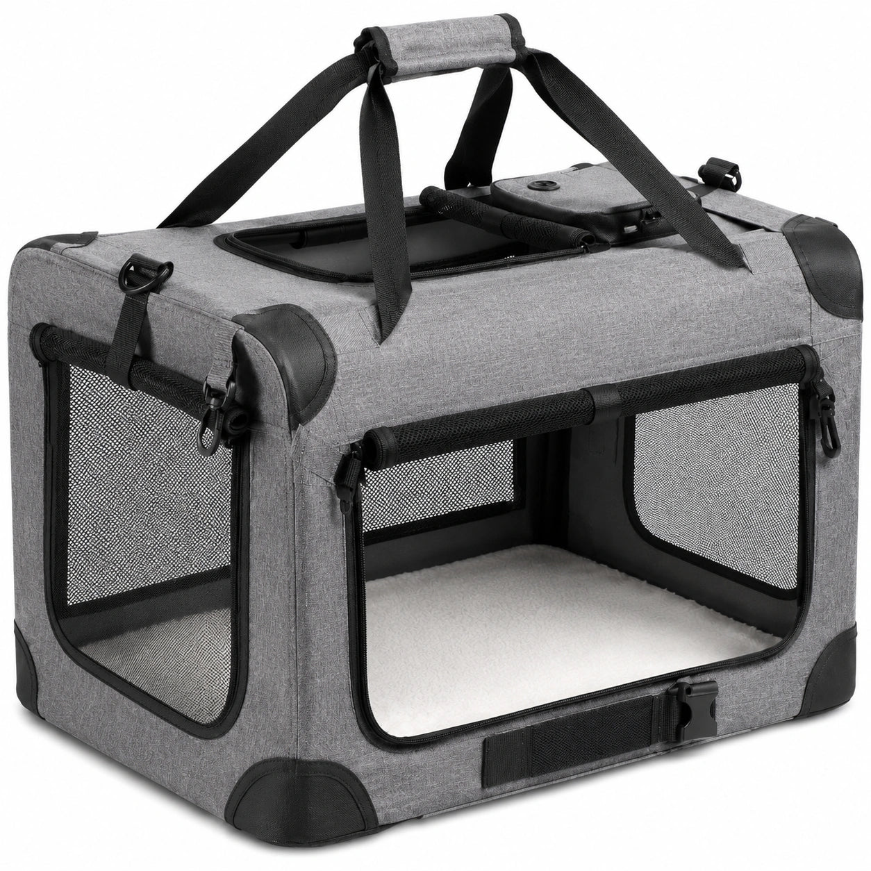 Haustier Transportbox 60 × 42 × 42 cm aus Textilgewebe in Grau Schwarz faltbar mit Netzfenstern