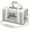 Haustier Transporttasche 45 x 30 x 30 cm aus Textil und Mesh Hellblau Creme mit Schultergurt