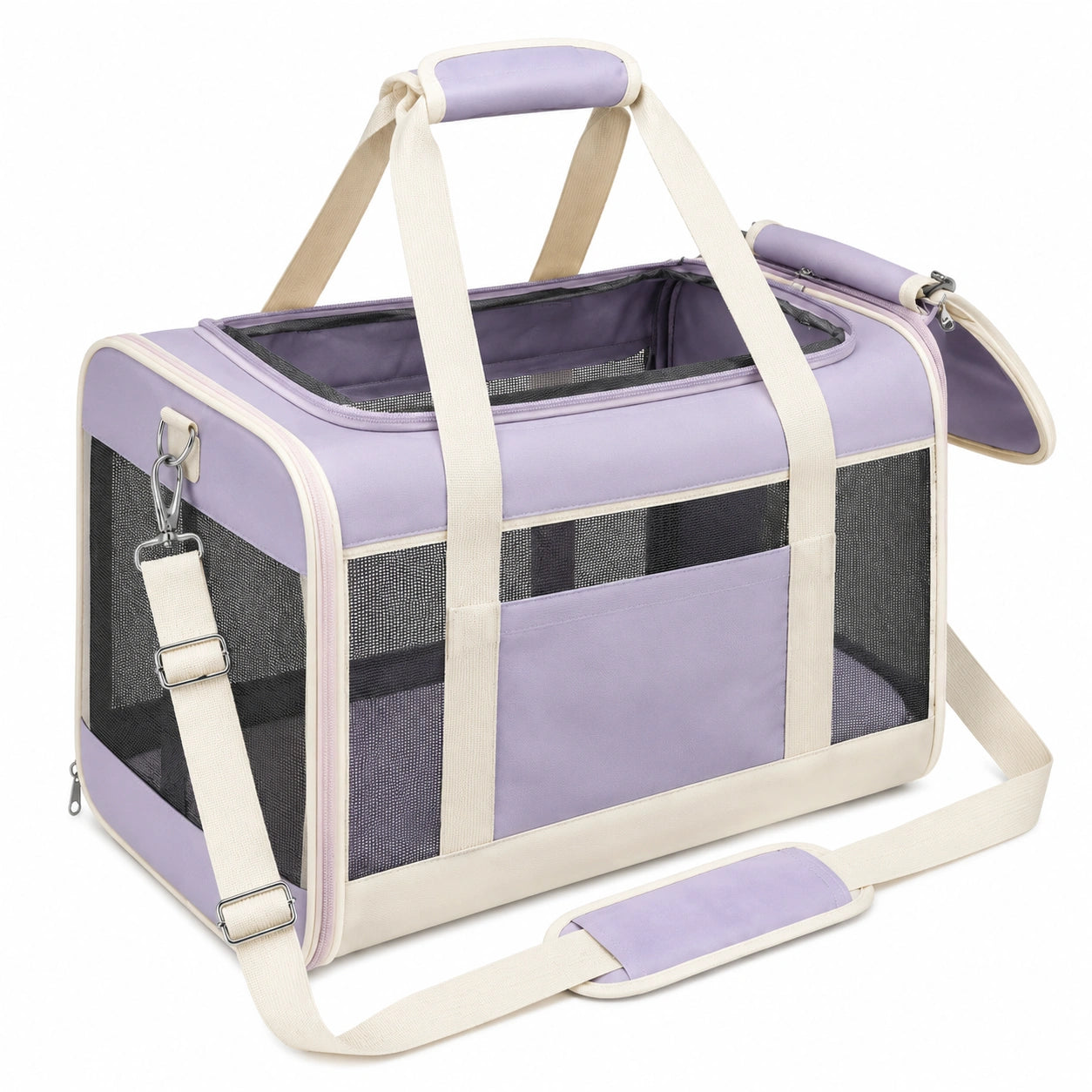 Haustiertragetasche 45 x 28 x 30 cm Textil Lavendel mit Netzfenstern für Katzen und kleine Hunde