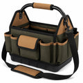 Werkzeugtasche 40 x 25 x 30 cm Olivgrün Braun mit Tragegriff Schultergurt und Außenfächern